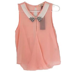 NWT IRIS LOS ANGELES top size S orange white embellished collar sleevele…